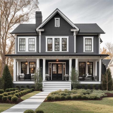 metal roofs on grey houses|grey house with black awnings.